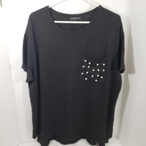 Lane Bryant Black Knit Blouse with Pearls 18/20 2X